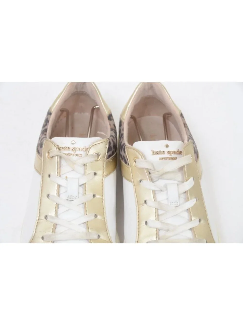 Kate Spade Dash Women's 9.5B Leopard Print Sneakers White Gold Accent Leather